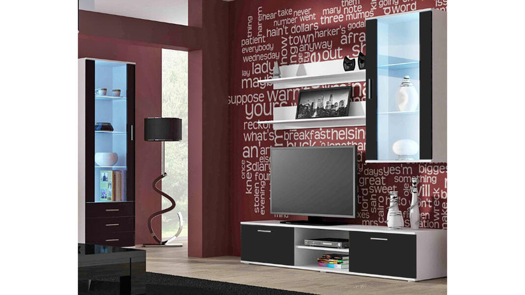 Гостиная Сохо 11 Черный 0190 / Белый Фасадный 0101 240*41*192 см, Черный   Фиеста