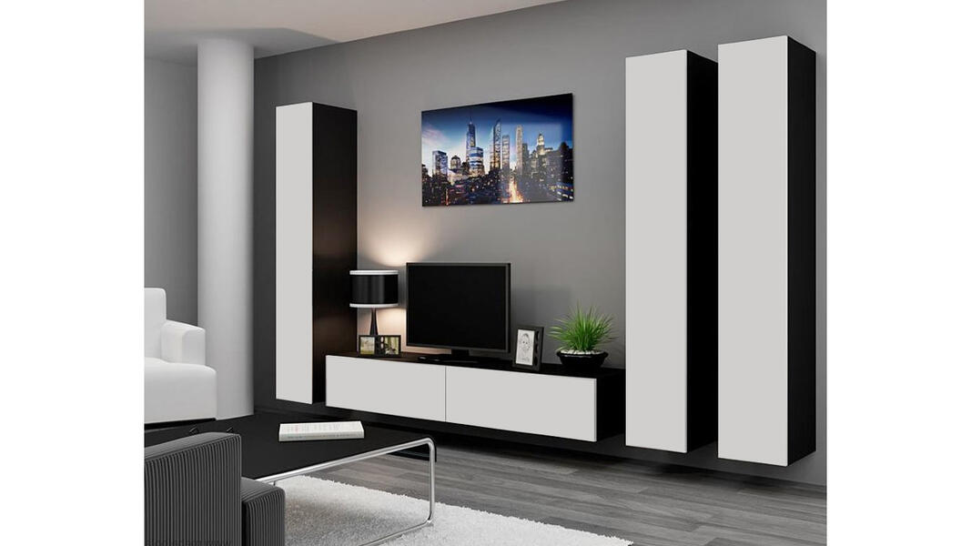 Гостиная Виго 1 Белый Фасадный 0101 / Черный 0190 300*42*180 см, Белый   Фиеста