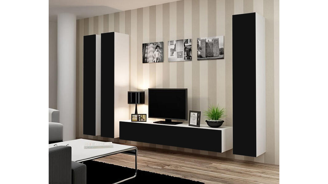 Гостиная Виго 1 Черный 0190 / Белый Фасадный 0101 300*42*180 см, Черный   Фиеста