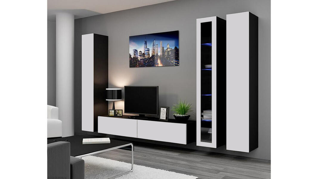Гостиная Виго 2 Белый Фасадный 0101 / Черный 0190 300*42*180 см, Белый   Фиеста