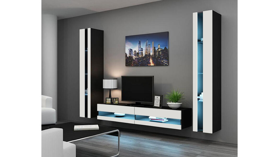 Гостиная Виго нью 3 Белый Фасадный 0101 / Черный 0190 260*42*180 см, Белый   Фиеста