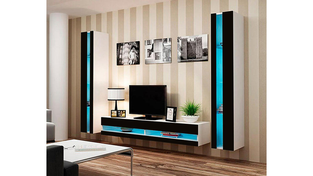 Гостиная Виго нью 3 Черный 0190 / Белый Фасадный 0101 260*42*180 см, Черный   Фиеста