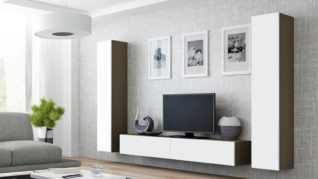 Гостиная Виго 4 Белый Фасадный 0101 / Черный 0190 260*42*180 см, Белый   Фиеста