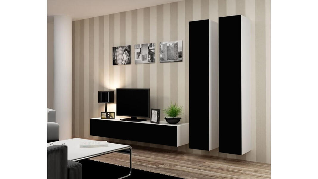 Гостиная Виго 4 Черный 0190 / Белый Фасадный 0101 260*42*180 см, Черный   Фиеста