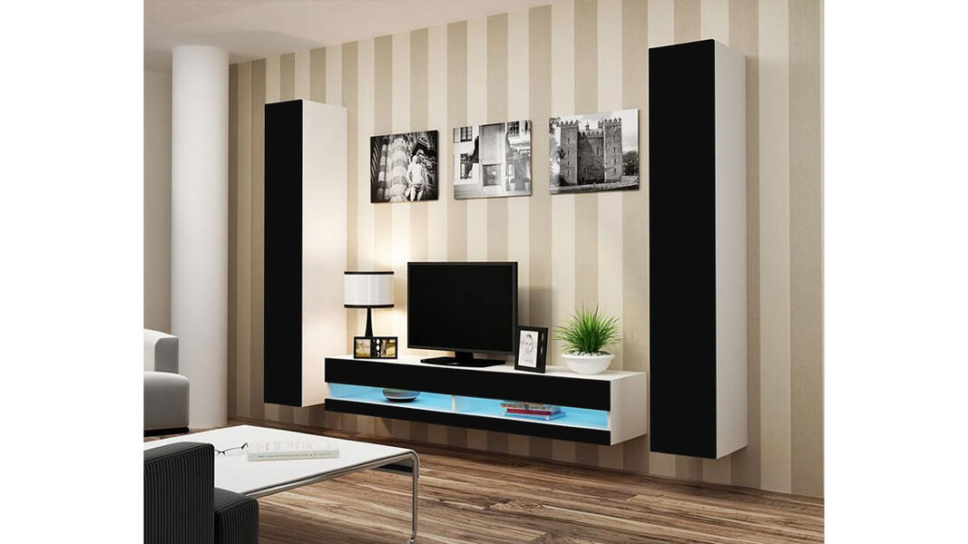 Гостиная Виго нью 4 Черный 0190 / Белый Фасадный 0101 260*42*180 см, Черный   Фиеста