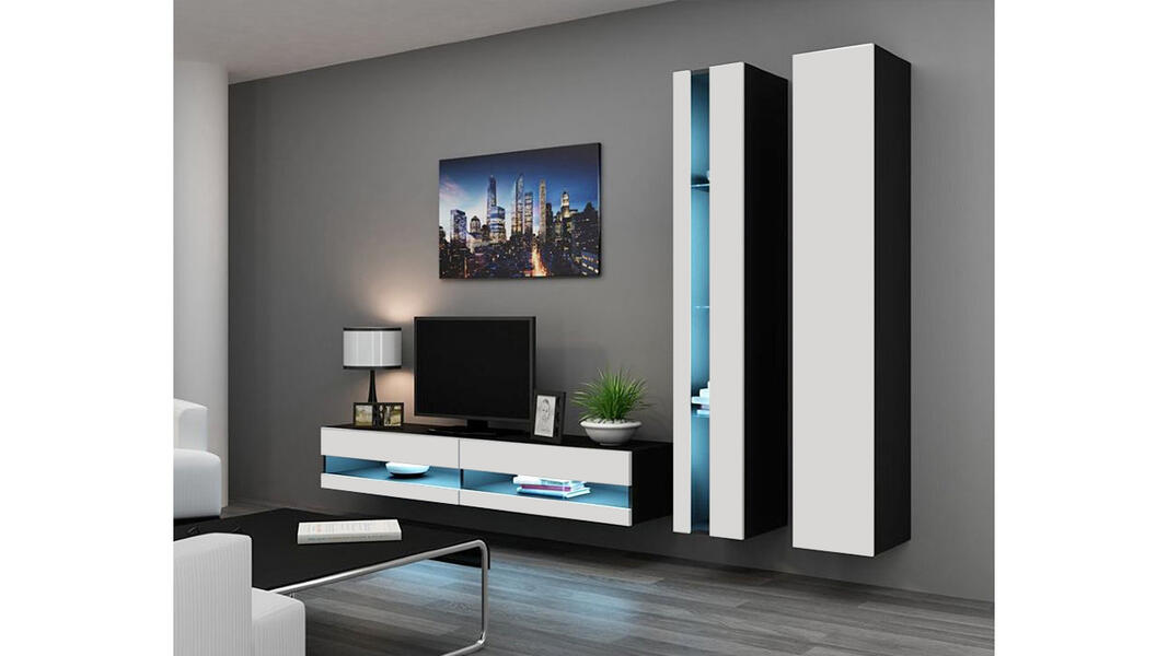 Гостиная Виго нью 5 Белый Фасадный 0101 / Черный 0190 260*42*180 см, Белый   Фиеста