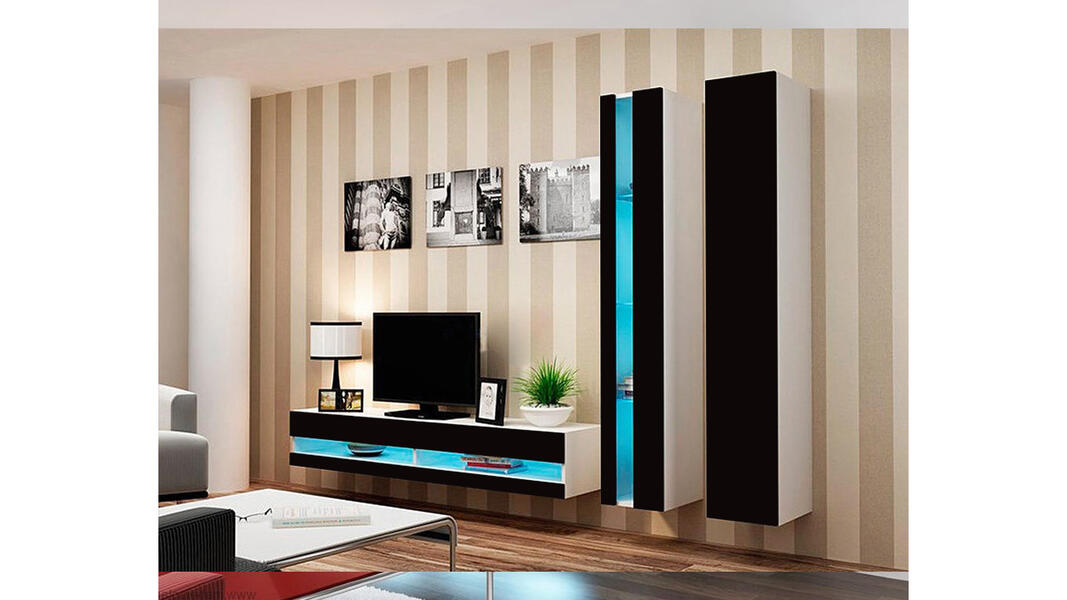 Гостиная Виго нью 5 Черный 0190 / Белый Фасадный 0101 260*42*180 см, Черный   Фиеста