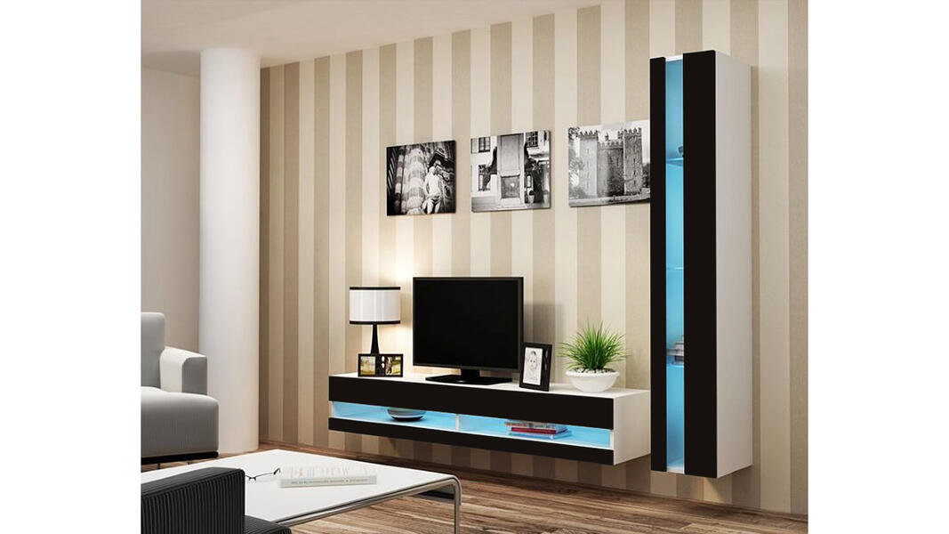 Гостиная Виго нью 8 Черный 0190 / Белый Фасадный 0101 220*42*180 см, Черный   Фиеста