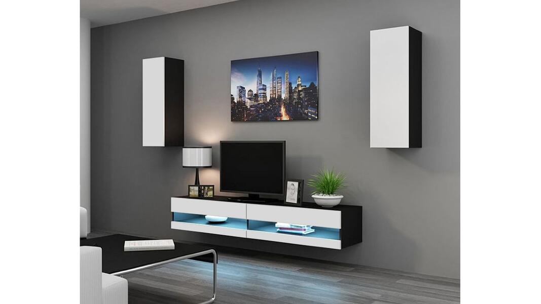 Гостиная Виго нью 10 Белый Фасадный 0101 / Черный 0190 250*42*180 см, Белый   Фиеста