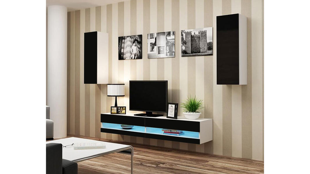 Гостиная Виго нью 10 Черный 0190 / Белый Фасадный 0101 250*42*180 см, Черный   Фиеста