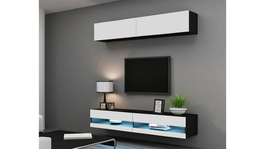 Гостиная Виго нью 12 Белый Фасадный 0101 / Черный 0190 180*42*180 см, Черный   Фиеста