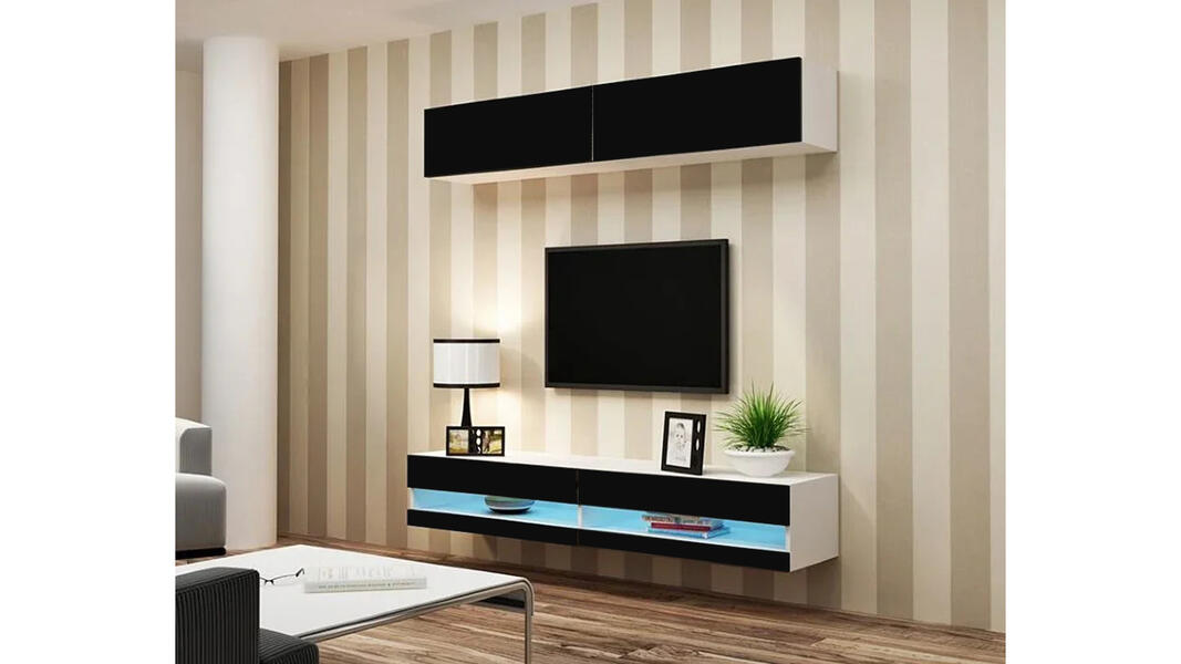 Гостиная Виго нью 12 Черный 0190 / Белый Фасадный 0101 180*42*180 см, Черный   Фиеста