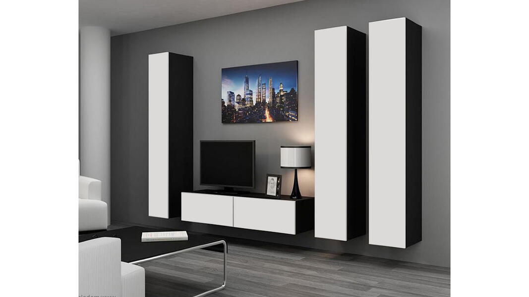Гостиная Виго 14 Белый Фасадный 0101 / Черный 0190 260*42*180 см, Белый   Фиеста