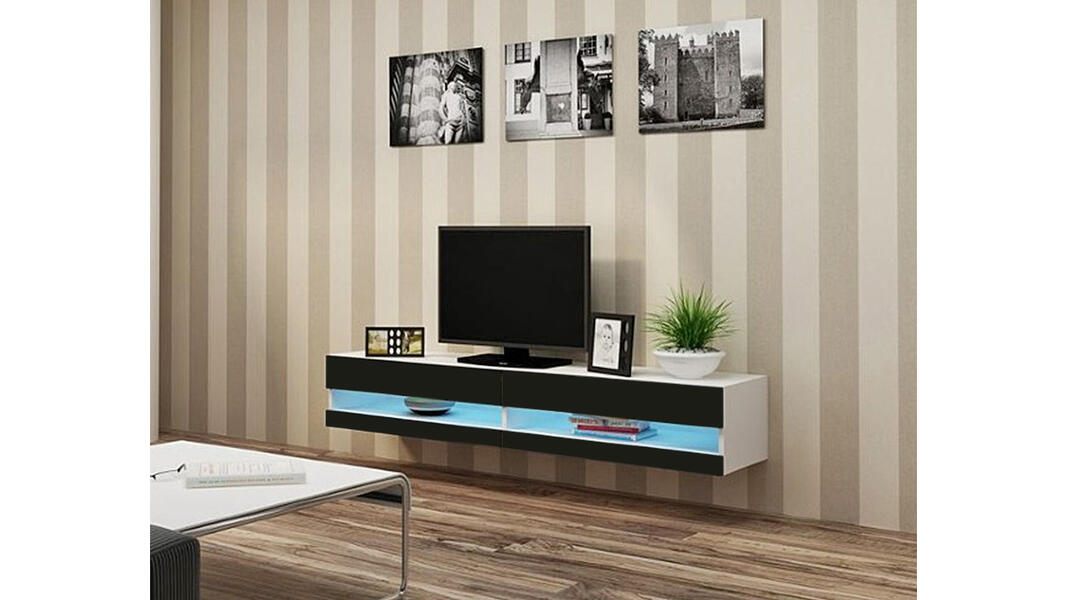 ТВ-тумба Виго открытая Черный 0190 / Белый Фасадный 0101 180*42*30 см, Черный   Фиеста