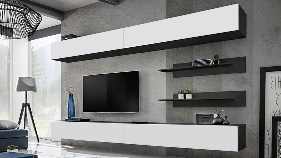 Гостиная 1 Белый Фасадный 0101 / Черный 0190 320*40*180 см, Белый   Фиеста