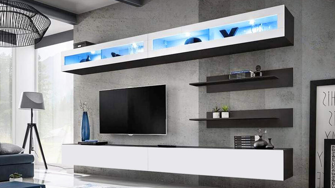 Гостиная 2 Белый Фасадный 0101 / Черный 0190 320*40*180 см, Белый   Фиеста