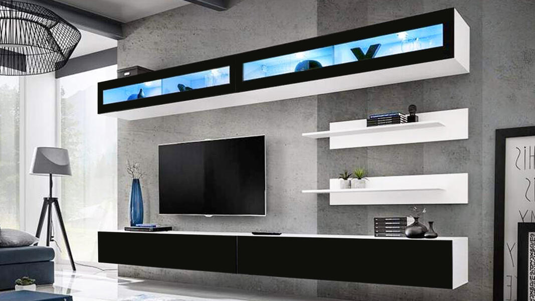 Гостиная 2 Черный 0190 / Белый Фасадный 0101 320*40*180 см, Черный   Фиеста