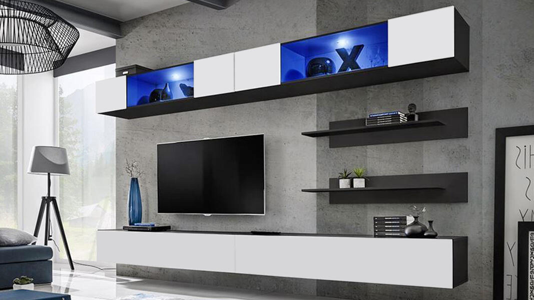 Гостиная 3 Белый Фасадный 0101 / Черный 0190 320*40*180 см, Белый   Фиеста