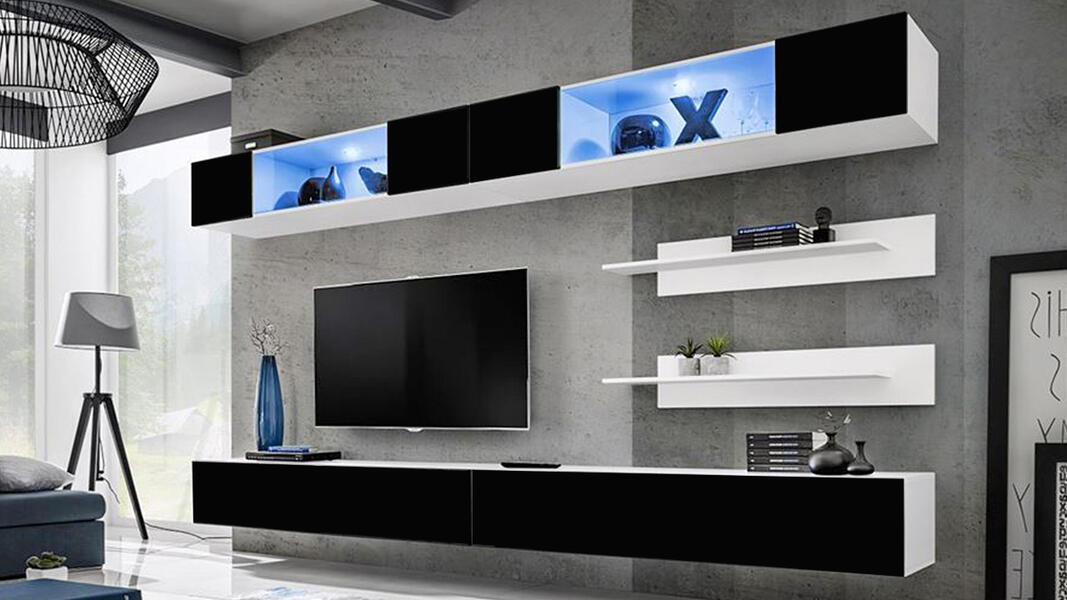 Гостиная 3 Черный 0190 / Белый Фасадный 0101 320*40*180 см, Черный   Фиеста