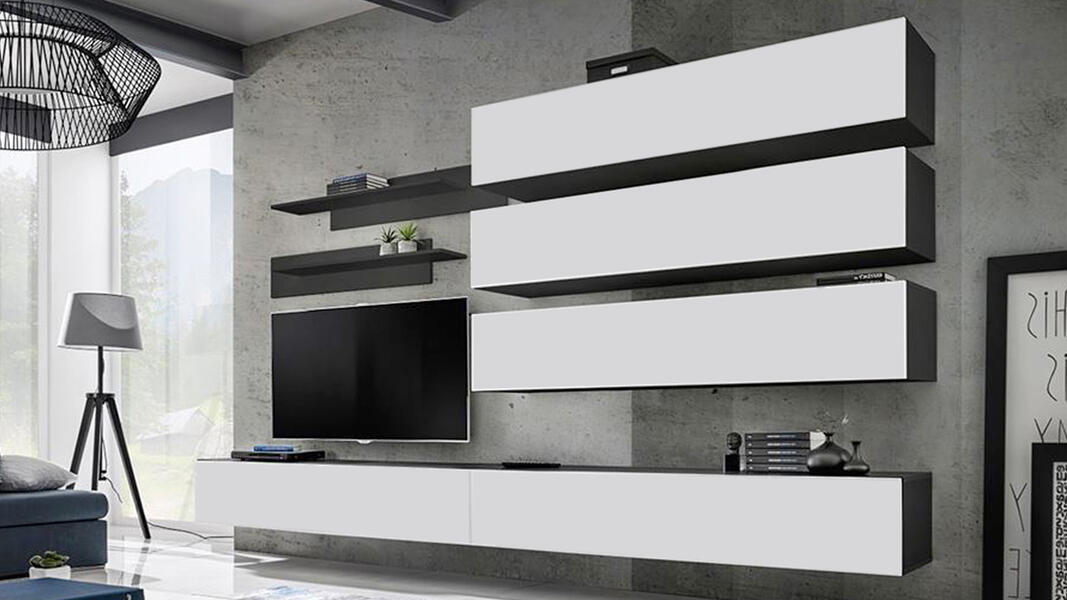 Гостиная 4 Белый Фасадный 0101 / Черный 0190 320*40*180 см, Белый   Фиеста