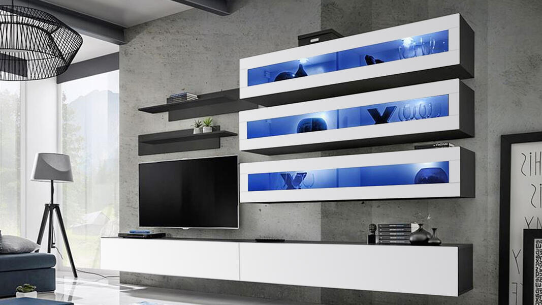 Гостиная 5 Белый Фасадный 0101 / Черный 0190 320*40*180 см, Белый   Фиеста