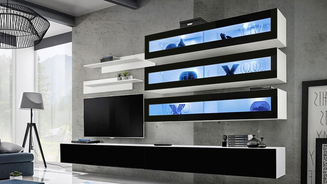 Гостиная 5 Черный 0190 / Белый Фасадный 0101 320*40*180 см, Черный   Фиеста