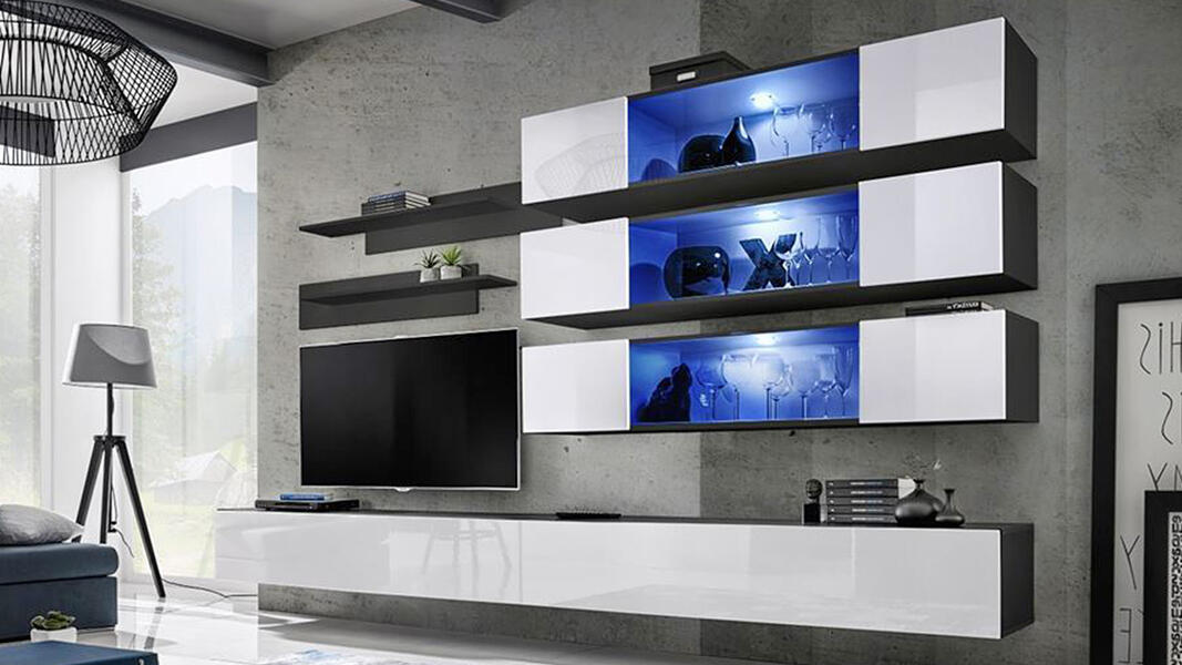 Гостиная 6 Белый Фасадный 0101 / Черный 0190 320*40*180 см, Белый   Фиеста