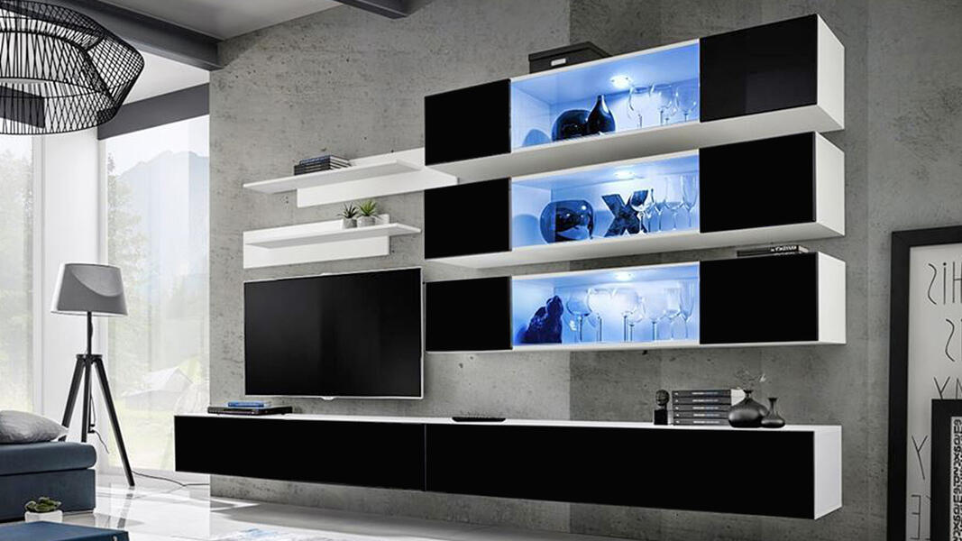 Гостиная 6 Черный 0190 / Белый Фасадный 0101 320*40*180 см, Черный   Фиеста