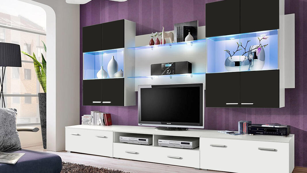 Гостиная 26 Белый 0101/ Черный 0190 300*45*190 см,    Фиеста