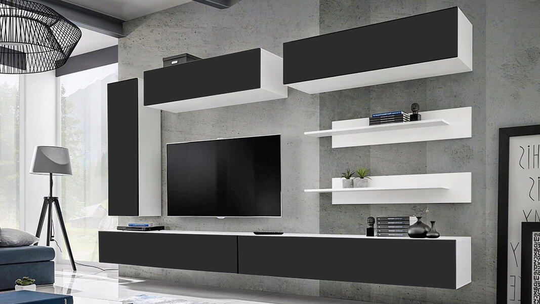 Гостиная 30 Черный 190/ Белый 101 320*40*180 см, Черный   Фиеста