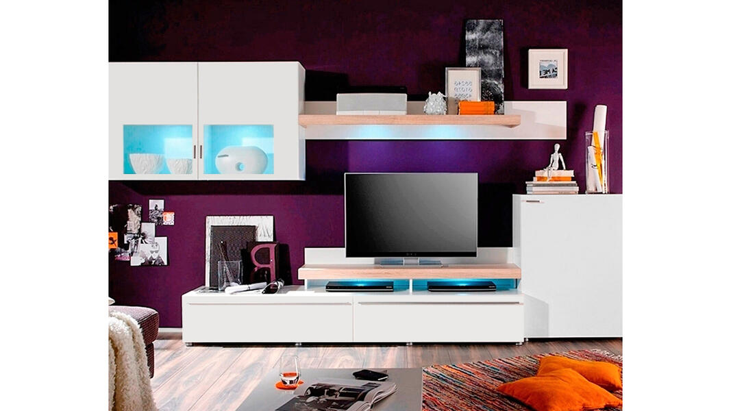 Гостиная Ноктюрн 9 Белый 101/ Дуб молочный 8622 400*45*220 см, Белый   Фиеста