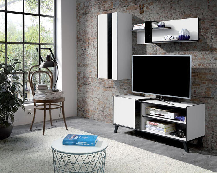 Модульная гостиная Августа Белый 101/ Черный 190 165*40*180 см, Белый   Фиеста