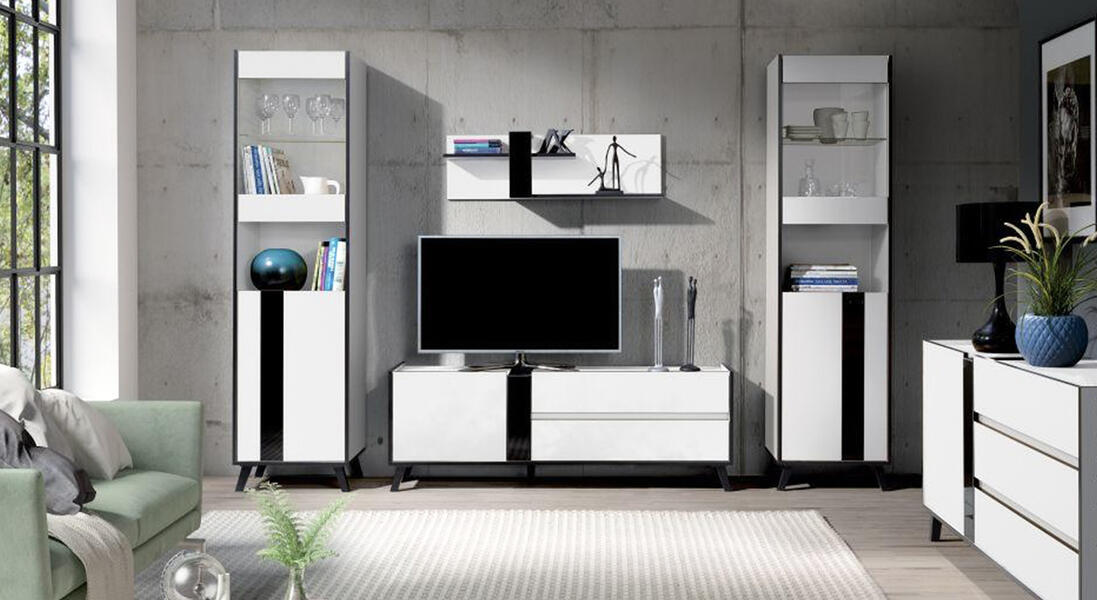 Модульная гостиная Августа 3 Белый 101/ Черный 190 250*40*192 см, Белый   Фиеста