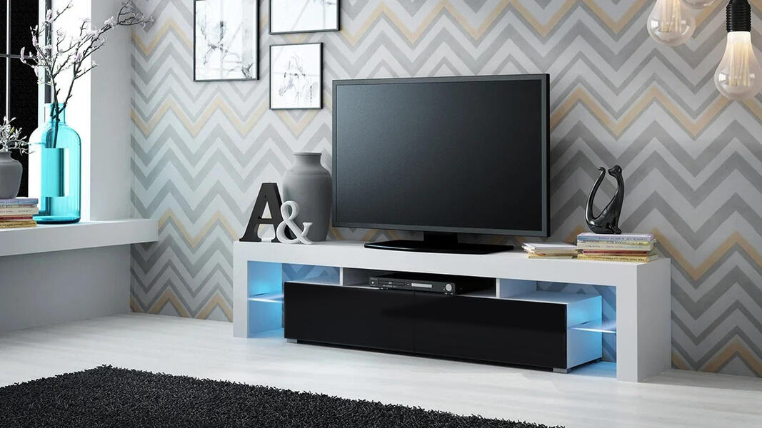 ТВ-тумба 1 Черный 190/ Белый 101 200*35*45 см, Черный   Фиеста