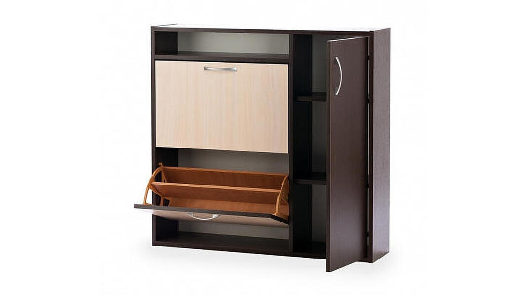 Обувница Шет Дуб Молочный 8622/ Венге Цаво 3354 92*23*88 см, Коричневый   Фиеста