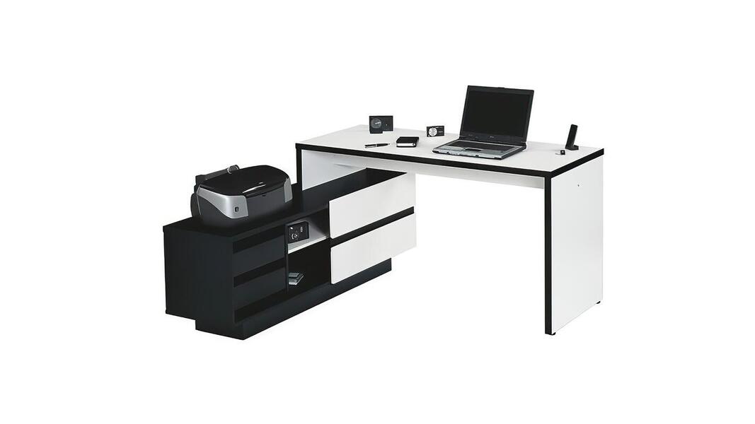 Компьютерный стол 13 Черный 190/ Белый 101 150*173*73 см, Черный   Фиеста