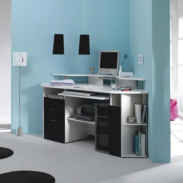 Компьютерный стол 33 Черный 190/ Белый 101 186*98*90 см, Черный   Фиеста