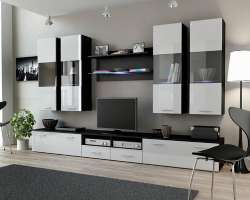 Гостиная Дрим МДФ Белый DM635-6 / Черный 0190 300*45*180 см, Белый   Фиеста