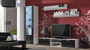 Гостиная Сохо МДФ (черная) / Белый Фасадный 0101 240*41*192 см, Черный   Фиеста