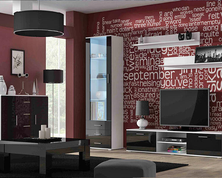 Гостиная Сохо 3 МДФ (черная) / Белый Фасадный 0101 372*41*192 см, Черный   Фиеста