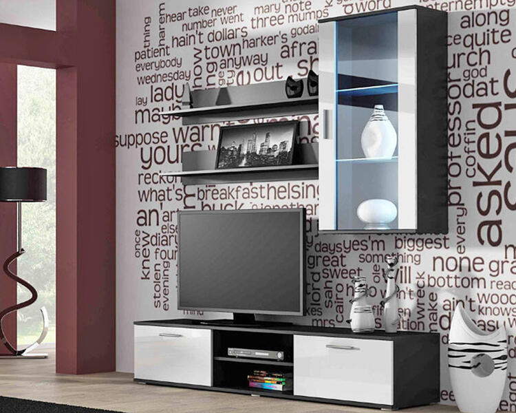 Гостиная Сохо 9 МДФ Белый DM635-6 / Черный 0190 180*41*192 см, Белый   Фиеста