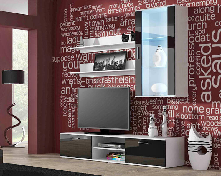 Гостиная Сохо 9 МДФ (черная) / Белый Фасадный 0101 180*41*192 см, Черный   Фиеста