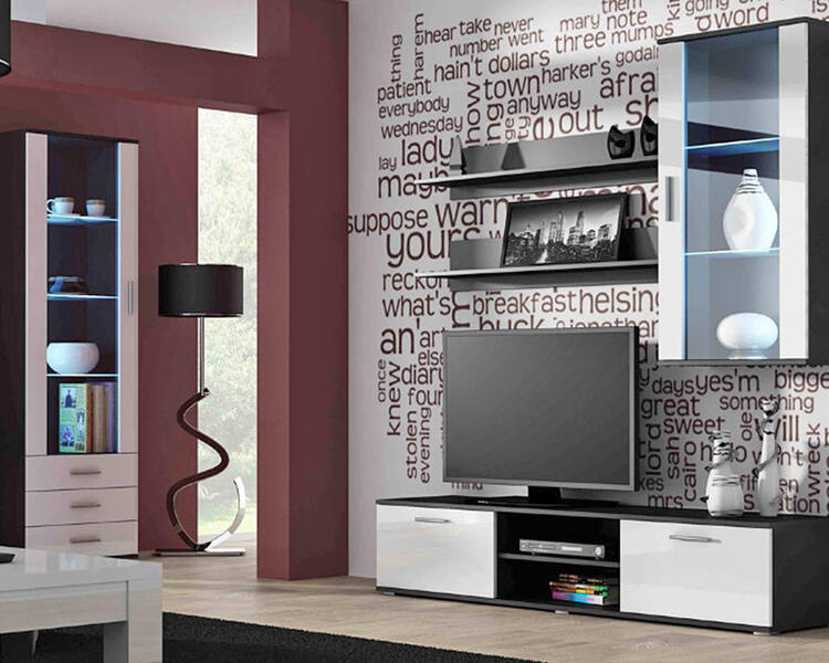 Гостиная Сохо 11 МДФ Белый DM635-6 / Черный 0190 240*41*192 см, Белый   Фиеста