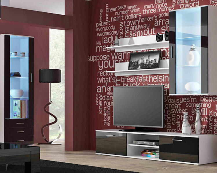 Гостиная Сохо 11 МДФ (черная) / Белый Фасадный 0101 240*41*192 см, Черный   Фиеста