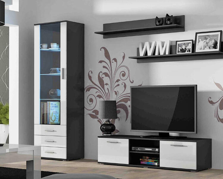 Гостиная Сохо 13 МДФ Белый DM635-6 / Черный 0190 200*41*192 см, Белый   Фиеста