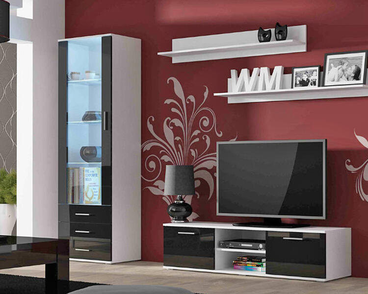 Гостиная Сохо 13 МДФ (черная) / Белый Фасадный 0101 200*41*192 см, Черный   Фиеста