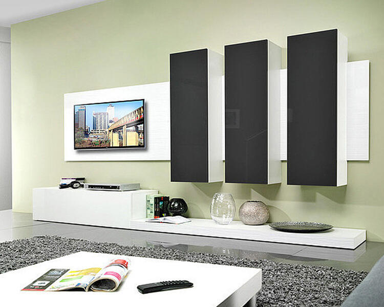 Гостиная Лайф МДФ (черная) / Белый Фасадный 0101 300*42*190 см, Черный   Фиеста