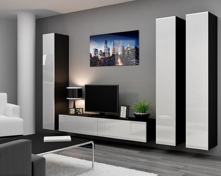 Гостиная Виго 1 МДФ Белый DM635-6 / Черный 0190 300*42*180 см, Белый   Фиеста