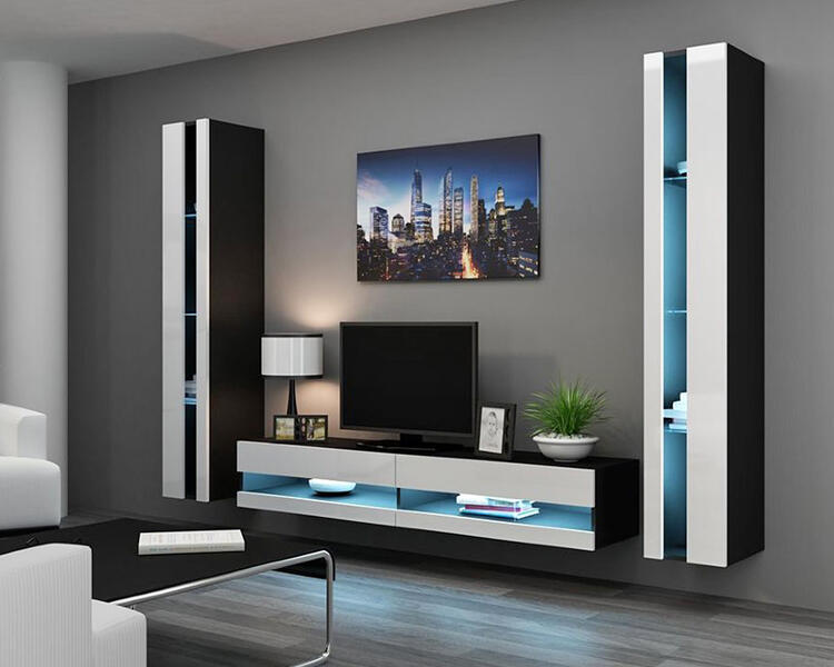 Гостиная Виго нью 3 МДФ Белый DM635-6 / Черный 0190 260*42*180 см, Белый   Фиеста