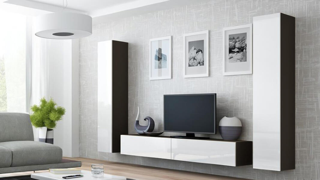 Гостиная Виго 4 МДФ Белый DM635-6 / Черный 0190 260*42*180 см, Белый   Фиеста